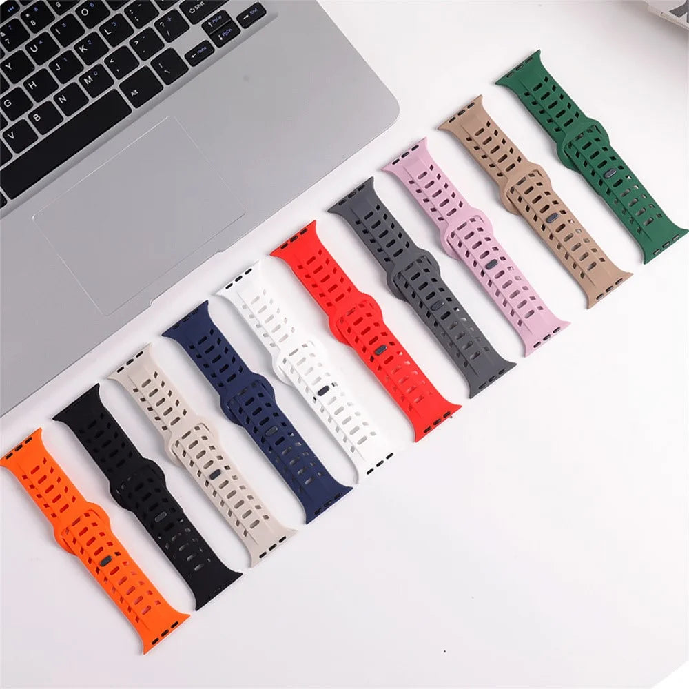 Silicone Band for Apple Watch Ultra 3 2 1 49mm / Series 11 10 46mm / 9 8 7 45mm / SE3 SE2 SE 6 5 4 44mm / 3 2 1 42mm Adjustable Watch Strap - Black - 7