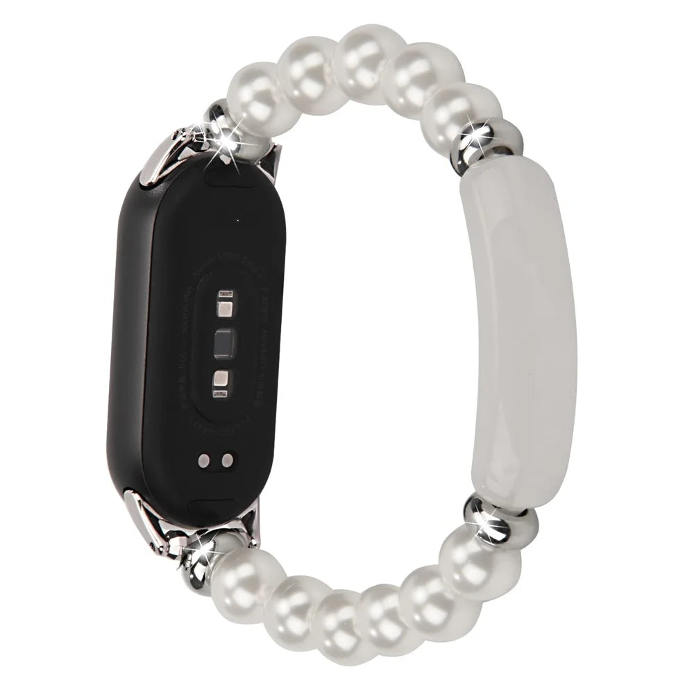 For Xiaomi Smart Band 9 / 8 Watch Strap Stylish Beaded Bracelet Wrist Band - Pearl White - 1