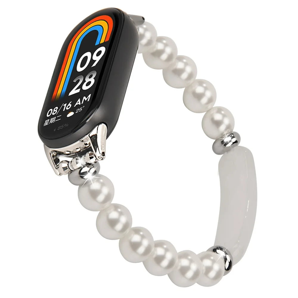 For Xiaomi Smart Band 9 / 8 Watch Strap Stylish Beaded Bracelet Wrist Band - Pearl White - 2