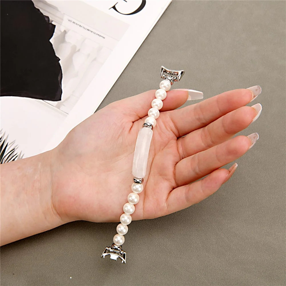 For Xiaomi Smart Band 9 / 8 Watch Strap Stylish Beaded Bracelet Wrist Band - Pearl White - 3