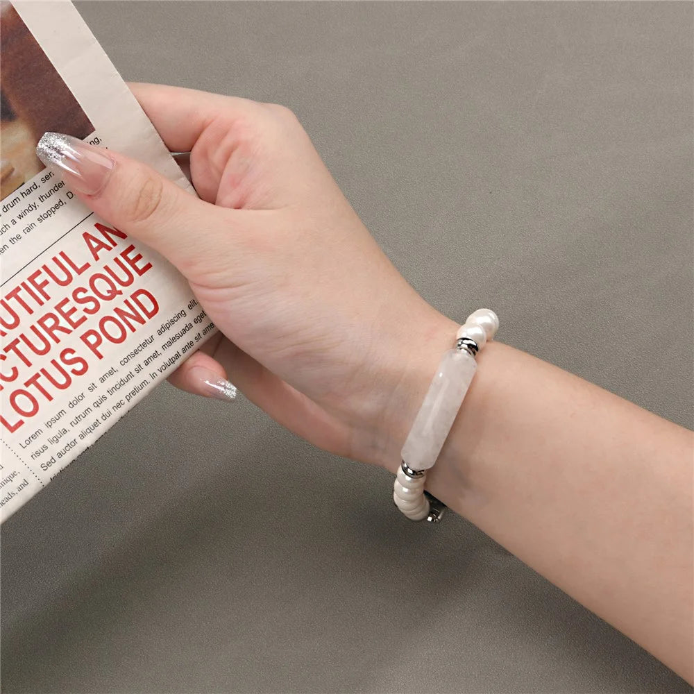For Xiaomi Smart Band 9 / 8 Watch Strap Stylish Beaded Bracelet Wrist Band - Pearl White - 6