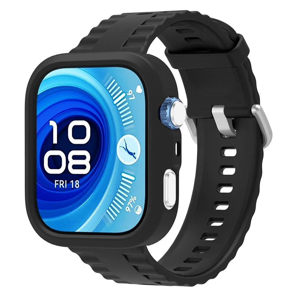 For Huawei Watch Fit 4 Pro Protective Case with Silicone Replacement Watch Band - Black - 1