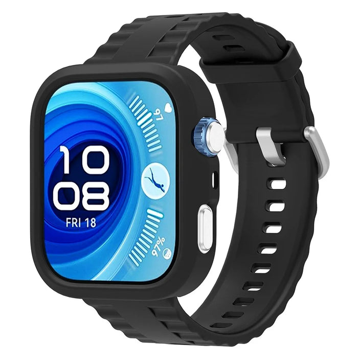 For Huawei Watch Fit 4 Pro Protective Case with Silicone Replacement Watch Band - Black - 1