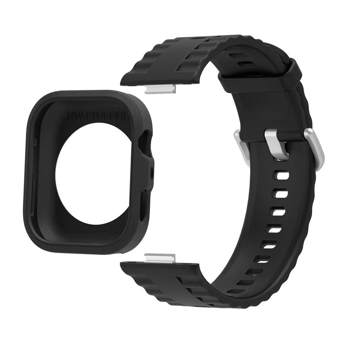 For Huawei Watch Fit 4 Pro Protective Case with Silicone Replacement Watch Band - Black - 2
