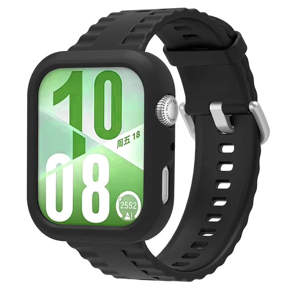 For Huawei Watch Fit 4 Protective Case with Silicone Replacement Watch Band - Black - 1