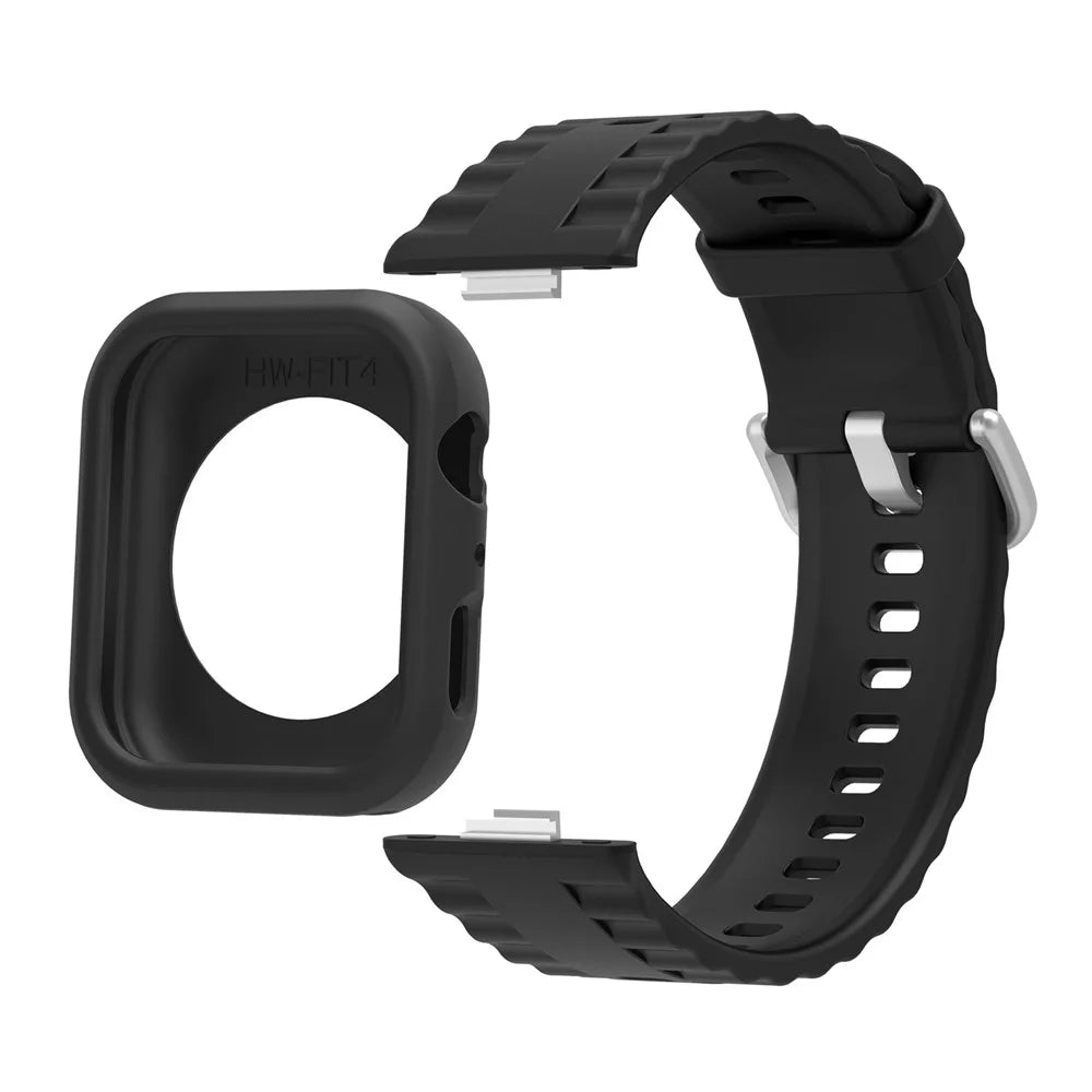 For Huawei Watch Fit 4 Protective Case with Silicone Replacement Watch Band - Black - 2