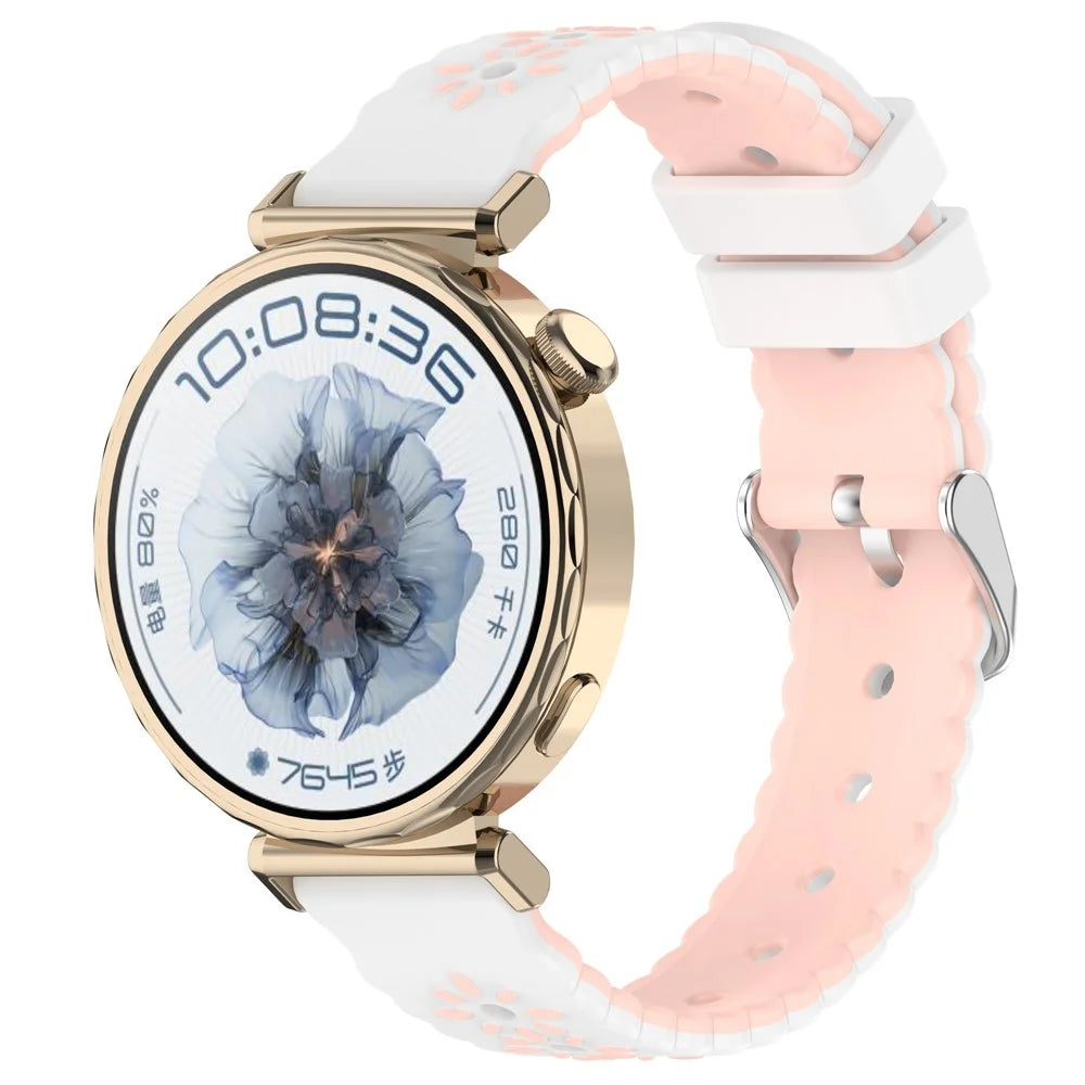 20mm Silicone Strap for Samsung Galaxy Watch7 44mm / 6 / 5 / 4 / 4 Classic Sunflower Pattern Dual Color Watch Band - White / Pink - 4
