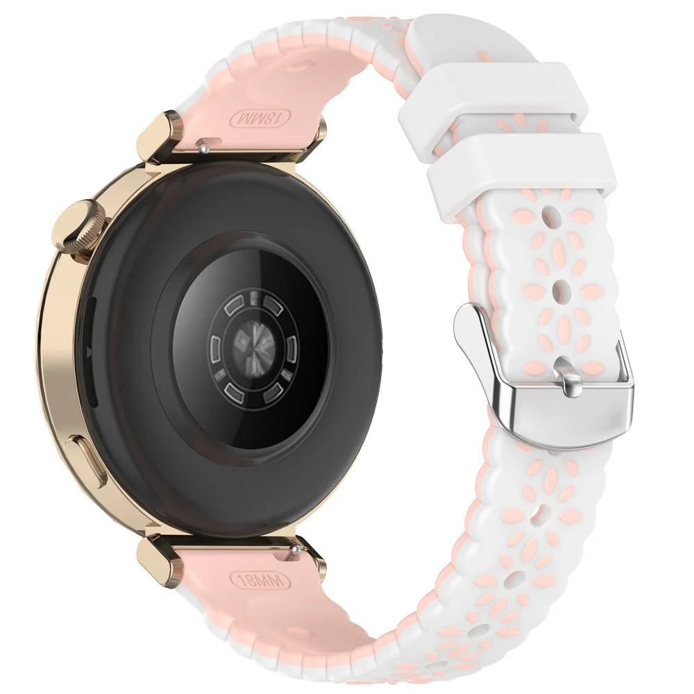 18mm Silicone Strap for Huawei Watch GT 5 Pro 42mm  /  5 41mm  /  4 41mm Sunflower Pattern Dual Color Watch Band - White  /  Pink - 1