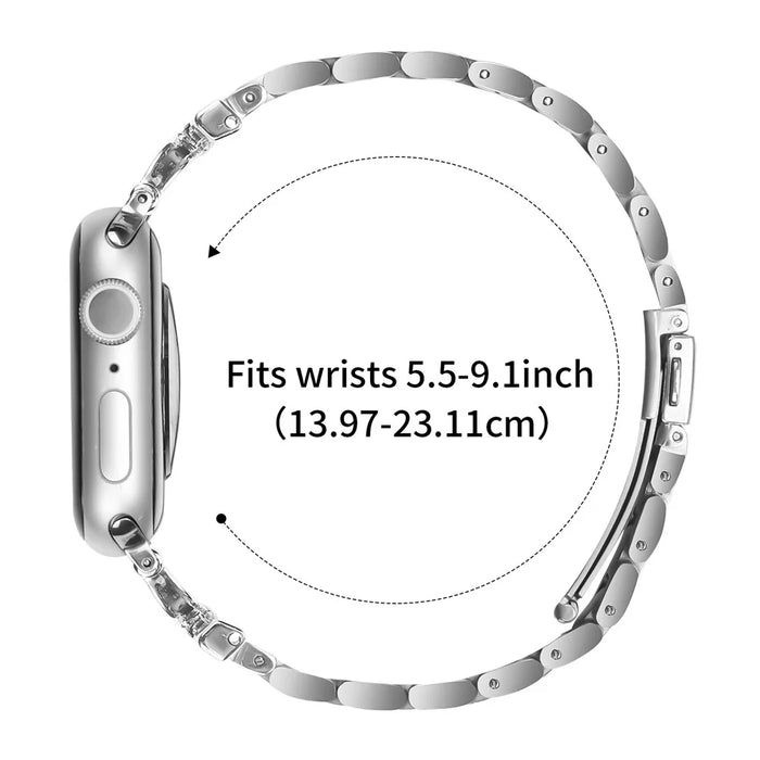 Watch Strap for Apple Watch Series 11 10 42mm / 9 8 7 41mm / SE3 SE2 SE 6 5 4 40mm / 3 2 1 38mm D-Shape Rhinestones Decor 3-Bead Silver Metal Band - 6