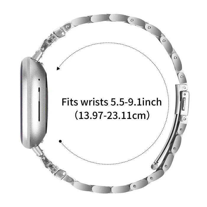 Watch Strap for Fitbit Versa 4 / Sense 2 Silver Metal Band D-Shape Rhinestones Decor 3-Bead - 6