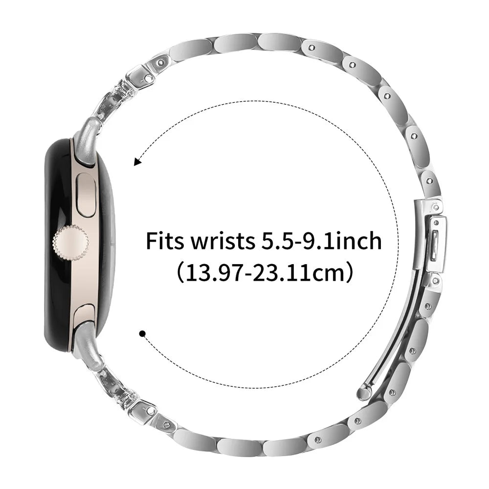 Watch Strap for Google Pixel Watch 4 41mm / Watch 3 41mm / Watch 2 / Watch Silver Metal Band D-Shape Rhinestones Decor 3-Bead - 6