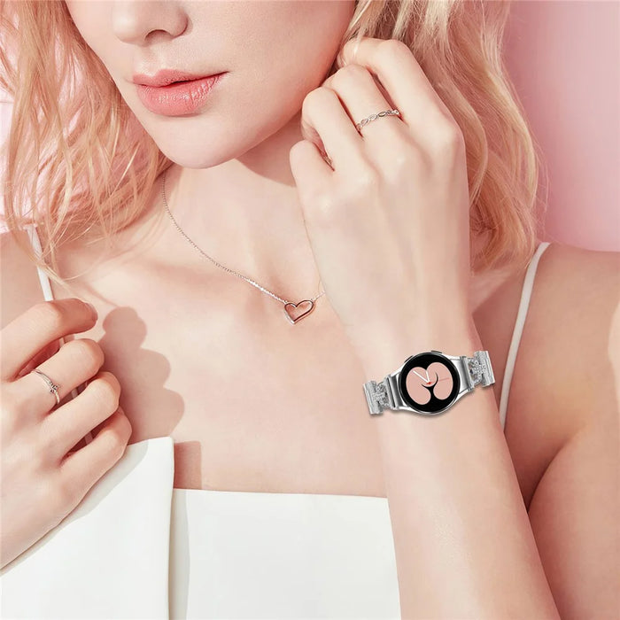 Watch Strap with Connector for Samsung Galaxy Watch 5 Pro 45mm / 5 / 5 Active / 4 / 4 Active / 4 Classic Silver Metal Band D-Shape Rhinestones Decor - 4