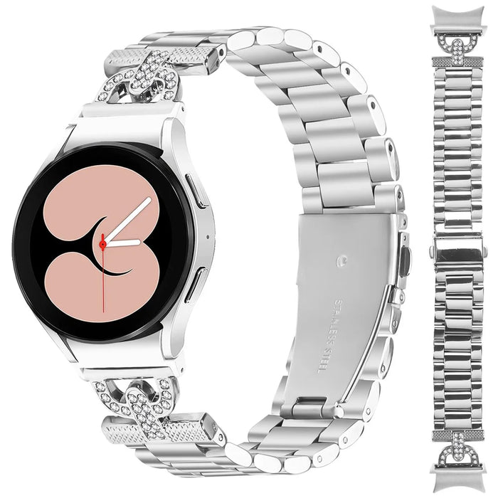 Watch Strap with Connector for Samsung Galaxy Watch6 40mm / 44mm / 6 Classic 43mm / 47mm Silver Metal Band D-Shape Rhinestones Decor - 1