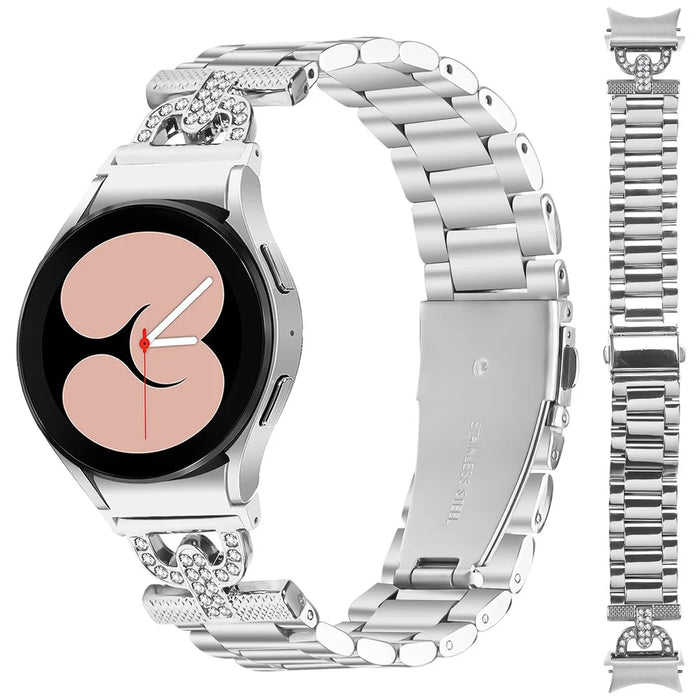 Watch Strap with Quick Release Connector for Samsung Galaxy Watch 5 Pro / 5 / 5 Active / 4 / 4 Active / 4 Classic Silver Metal Band D-Shape Rhinestones Decor - 1