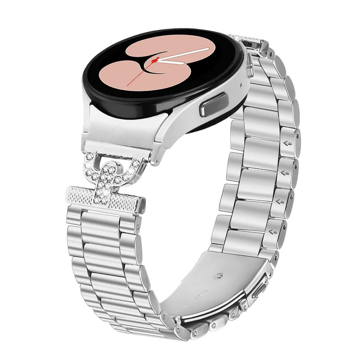 Watch Strap with Quick Release Connector for Samsung Galaxy Watch 5 Pro / 5 / 5 Active / 4 / 4 Active / 4 Classic Silver Metal Band D-Shape Rhinestones Decor - 2