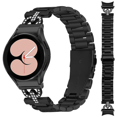 Colored Watch Strap with Quick Release Connector for Samsung Galaxy Watch 5 Pro / 5 / 5 Active / 4 / 4 Active / 4 Classic Metal Band - Black - 1