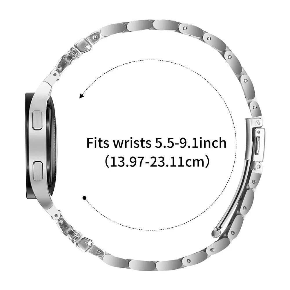 Watch Strap with Connector for Samsung Galaxy Watch7 44mm / 40mm Silver Metal Band D-Shape Rhinestones Decor - 6