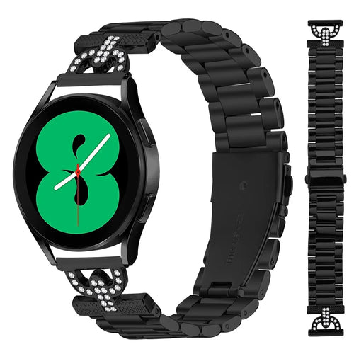 Colored Watch Strap for Samsung Galaxy Watch4 40mm / 44mm D-Shape Rhinestones Decor 3-Bead Metal Band - Black - 1