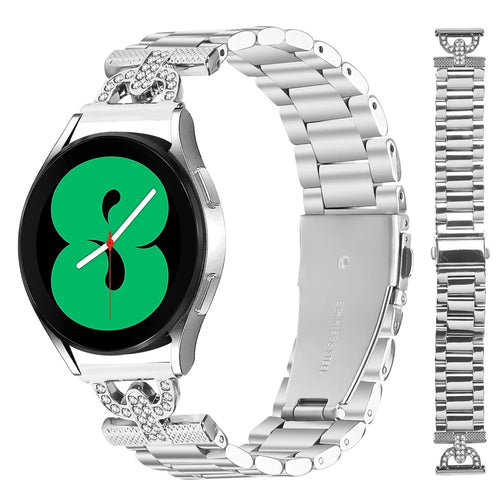 Watch Strap for Samsung Galaxy Watch4 Classic 42mm / 46mm Silver Metal Band D-Shape Rhinestones Decor 3-Bead - 1