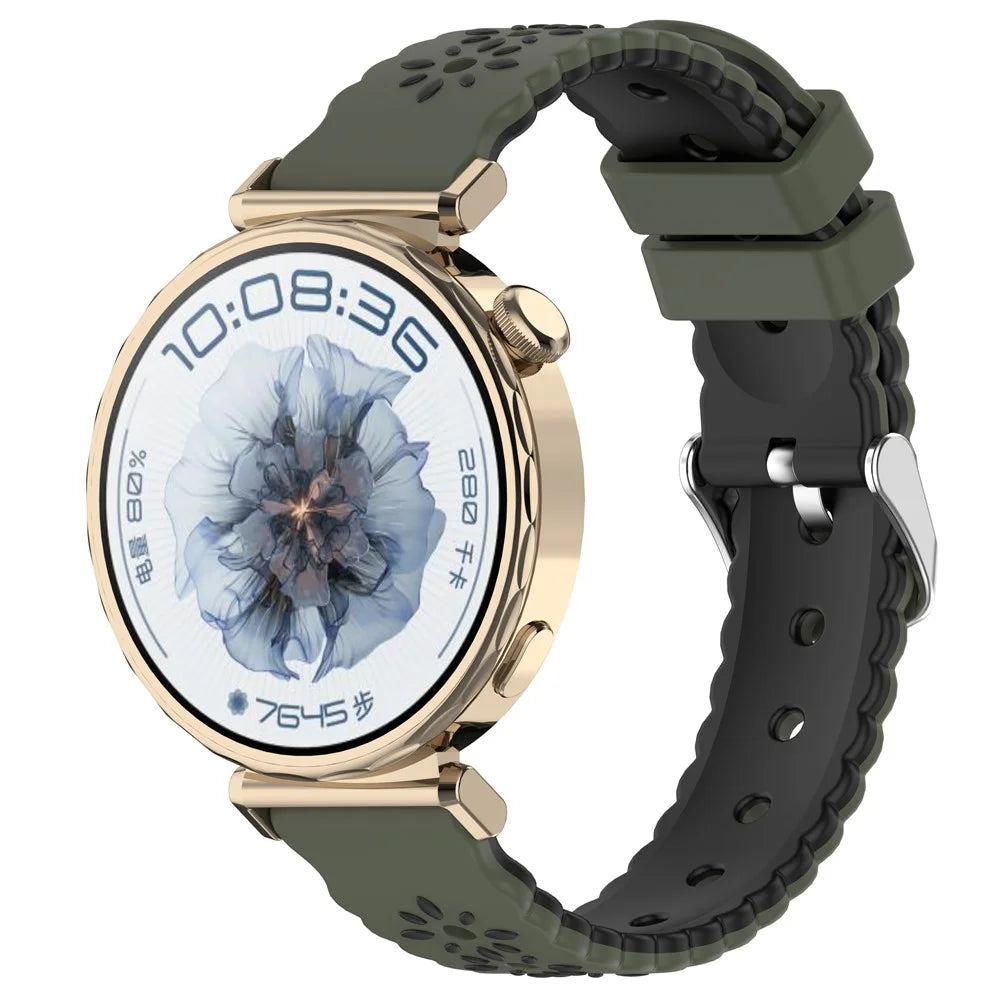 For Samsung Galaxy Watch7 44mm / 40mm Silicone Strap 20mm Sunflower Dual Color Watch Band - Army Green / Black - 4