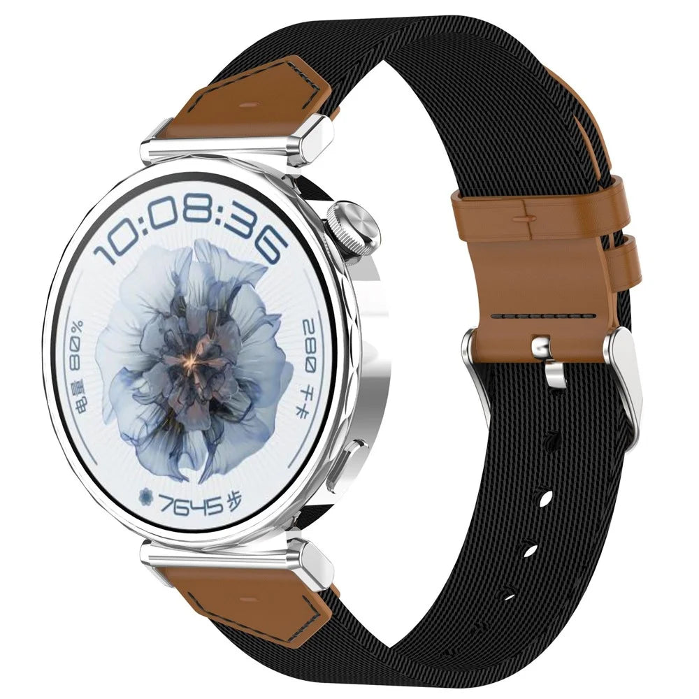 For Huawei Watch GT 5 41mm Watch Strap 18mm Nylon + Leather Adjustable Wrist Band - Black / Brown - 2