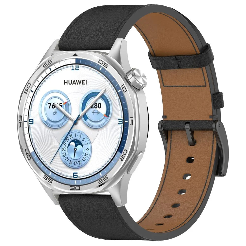 For Huawei Watch GT 5 46mm Watch Band 22mm Replacement Genuine Cow Leather Strap - Black - 2