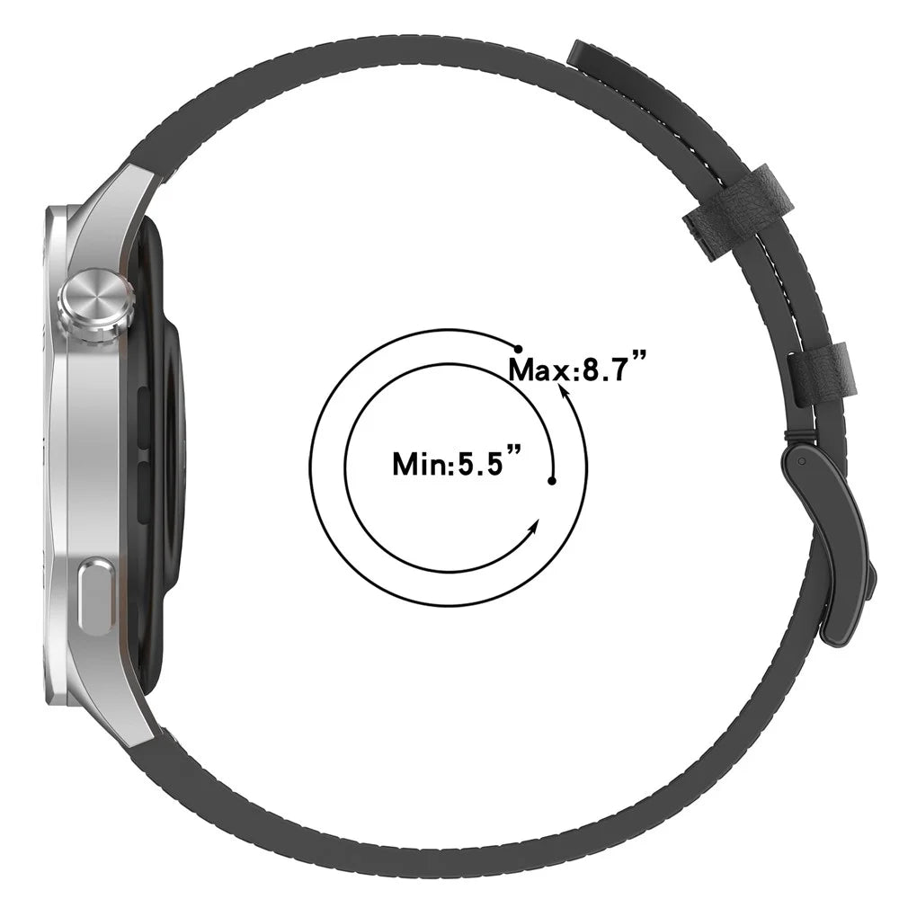 For Huawei Watch GT 5 46mm Watch Band 22mm Replacement Genuine Cow Leather Strap - Black - 4