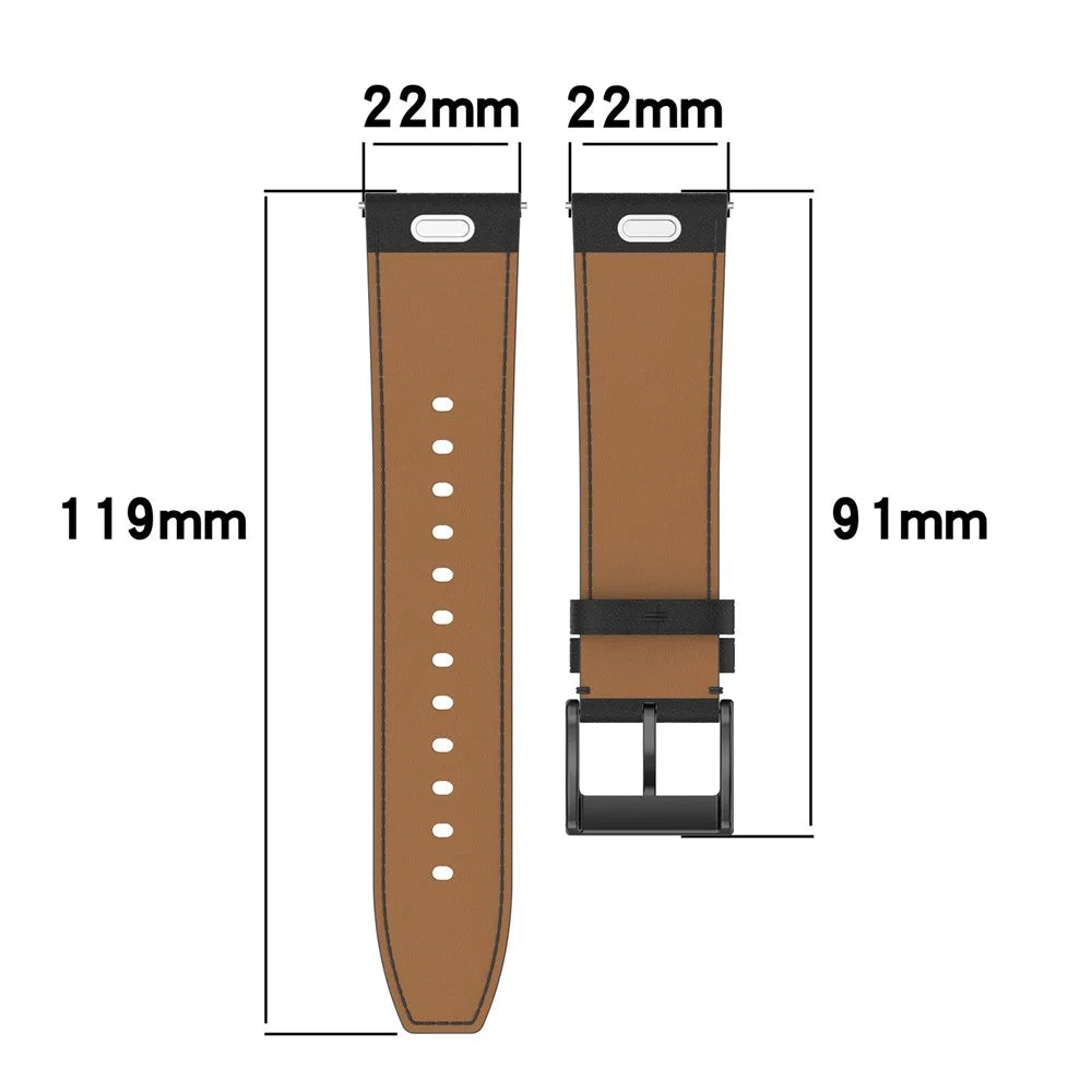 For Huawei Watch GT 5 46mm Watch Band 22mm Replacement Genuine Cow Leather Strap - Black - 5