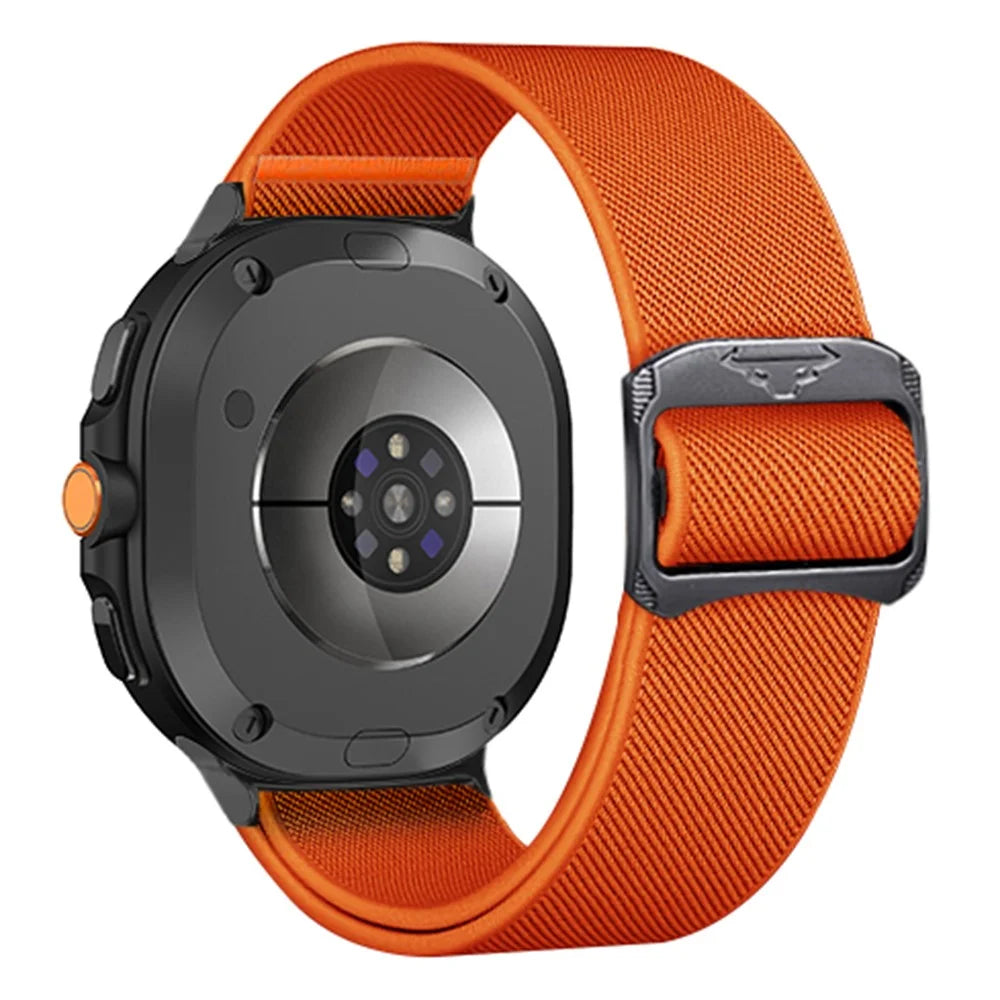 Nylon Watch Band for Samsung Galaxy Watch8 44mm / 40mm / Watch8 Classic 46mm Elastic Strap with Bull Head Buckle - Orange - 1