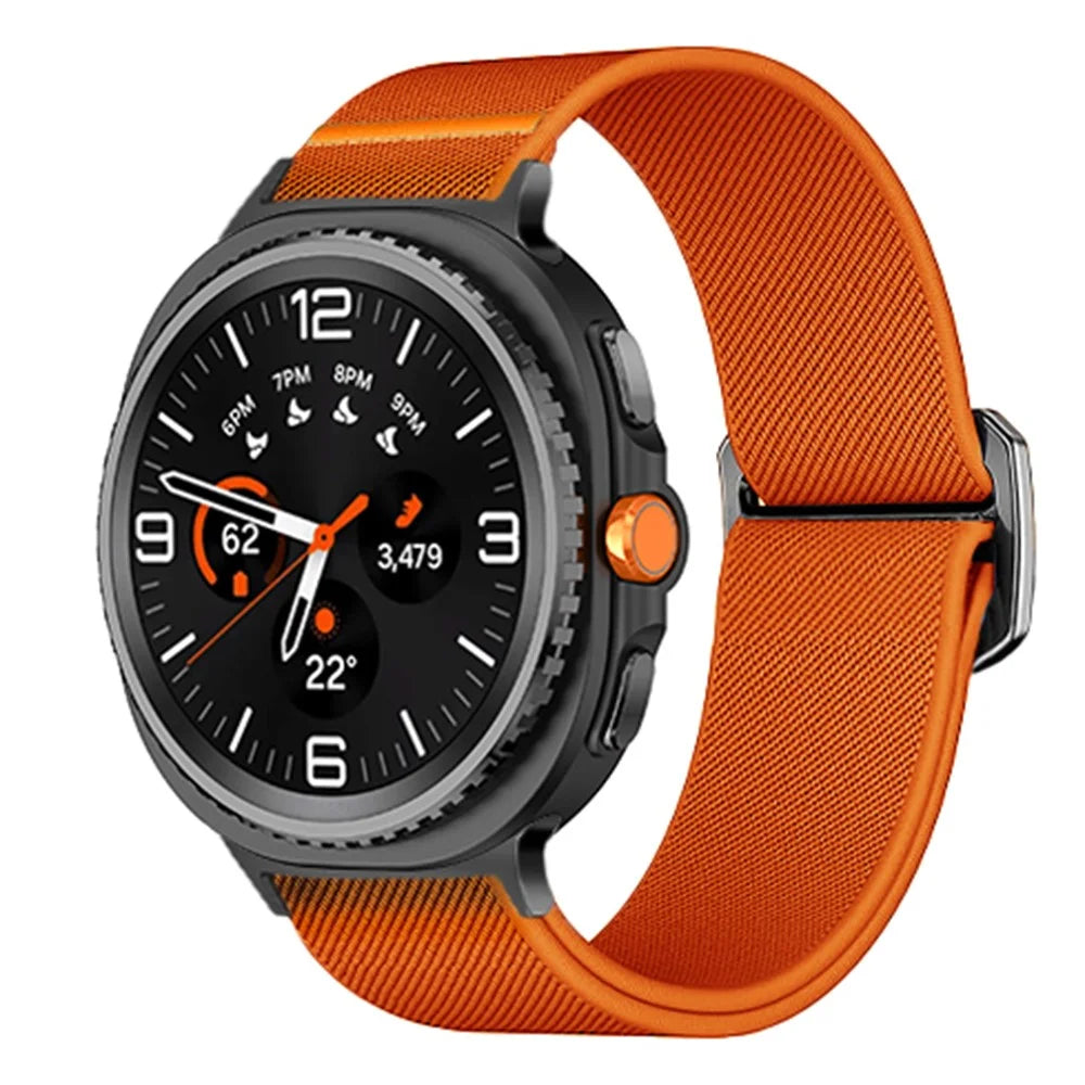 Nylon Watch Band for Samsung Galaxy Watch8 44mm / 40mm / Watch8 Classic 46mm Elastic Strap with Bull Head Buckle - Orange - 2