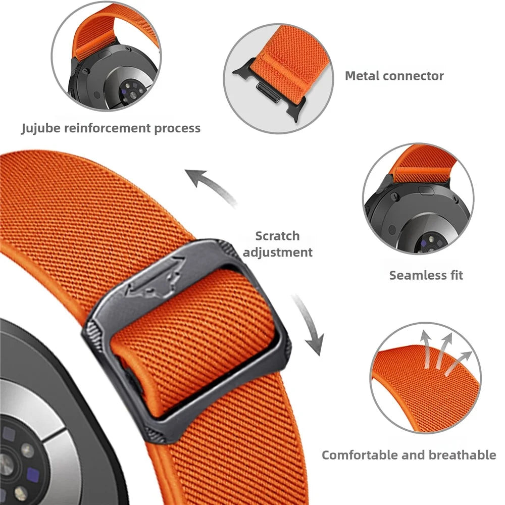 Nylon Watch Band for Samsung Galaxy Watch8 44mm / 40mm / Watch8 Classic 46mm Elastic Strap with Bull Head Buckle - Orange - 3