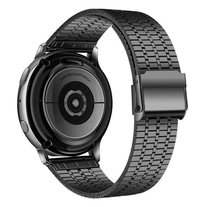 For Garmin Vivoactive 4 Metal Band 7-Beads Black Watch Strap with Double Safety Clasp - 1