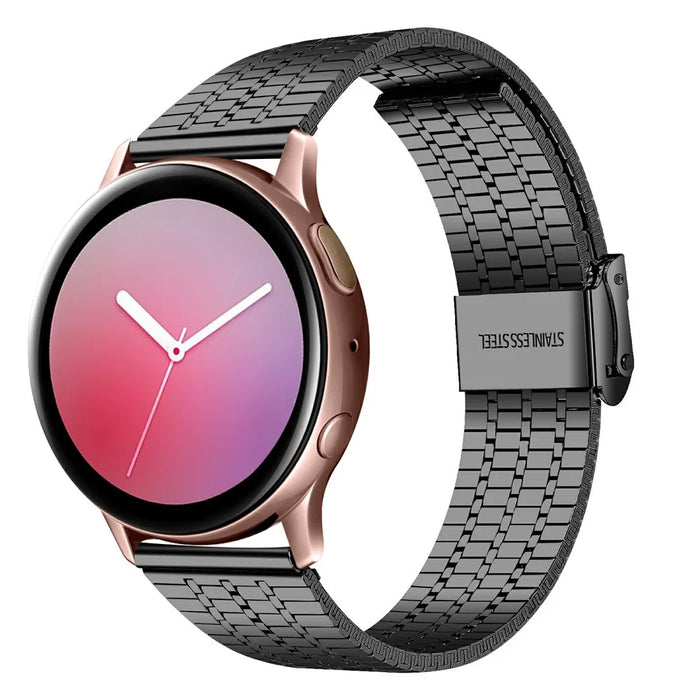 For Garmin Vivoactive 4 Metal Band 7-Beads Black Watch Strap with Double Safety Clasp - 2
