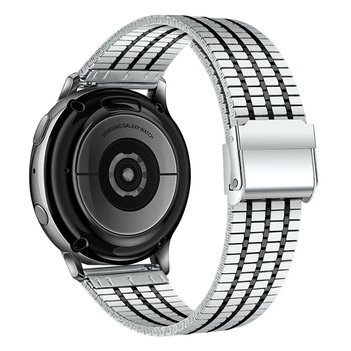 For Garmin Vivoactive 4 Watch Band 7-Beads Electroplated Stainless Steel Strap - Black  /  Silver - 1