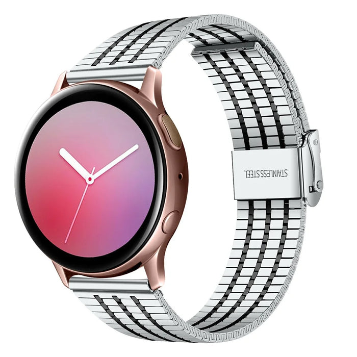 For Garmin Vivoactive 4 Watch Band 7-Beads Electroplated Stainless Steel Strap - Black  /  Silver - 2