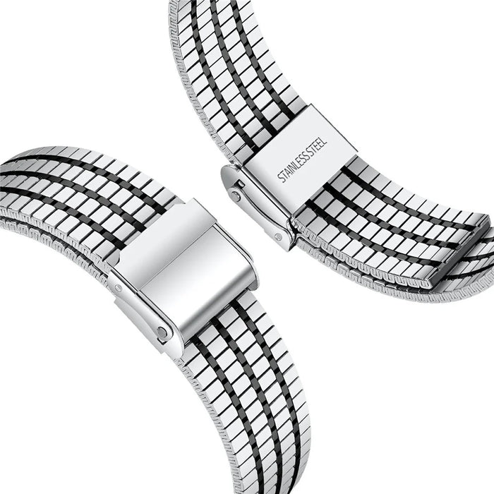 For Garmin Vivoactive 4 Watch Band 7-Beads Electroplated Stainless Steel Strap - Black  /  Silver - 3