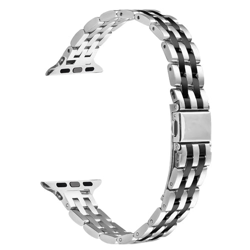 Watch Band For Apple Watch Series 11 10 42mm / 9 8 7 41mm / SE3 SE2 SE 6 5 4 40mm / 3 2 1 38mm Slim Five-Bead Stainless Steel Strap - Silver  /  Black - 1