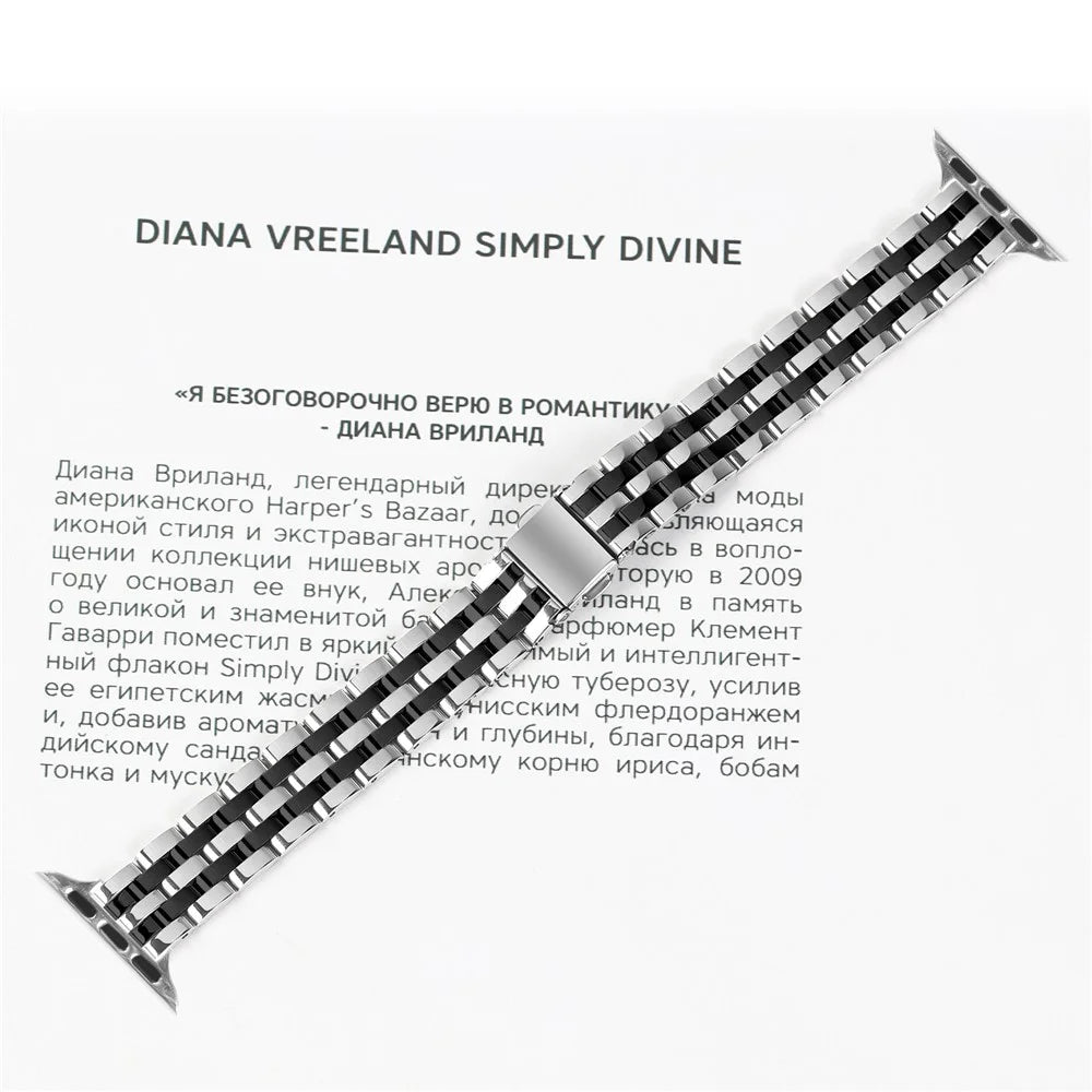 Watch Band For Apple Watch Series 11 10 42mm / 9 8 7 41mm / SE3 SE2 SE 6 5 4 40mm / 3 2 1 38mm Slim Five-Bead Stainless Steel Strap - Silver  /  Black - 5