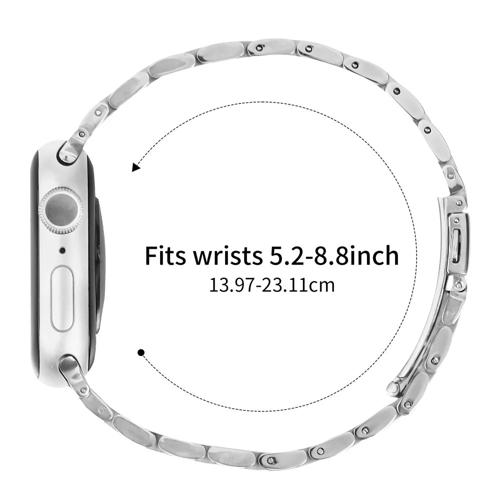 Watch Band For Apple Watch Ultra 3 2 1 49mm / Series 11 10 46mm / 9 8 7 45mm / SE3 SE2 SE 6 5 4 44mm / 3 2 1 42mm Slim Five-Bead Stainless Steel Silver Strap - 4
