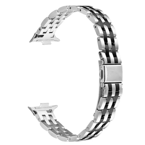 For Xiaomi Smart Band 10 Pro / 9 Pro / 8 Pro / Redmi Watch 6 / 5 / 4 Watch Band Slim Five-Bead Stainless Steel Strap - Silver  /  Black - 1