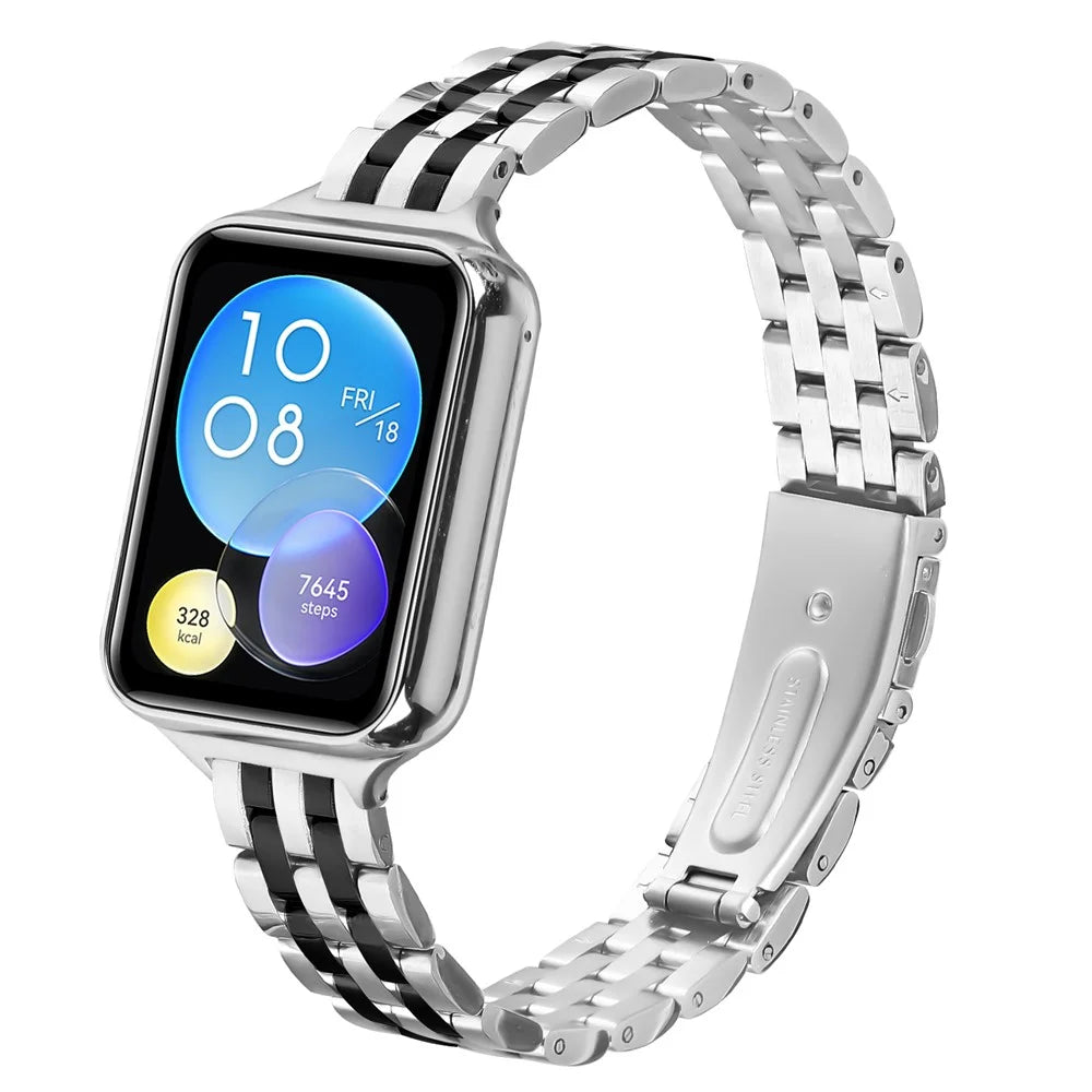 For Xiaomi Smart Band 10 Pro / 9 Pro / 8 Pro / Redmi Watch 6 / 5 / 4 Watch Band Slim Five-Bead Stainless Steel Strap - Silver  /  Black - 2