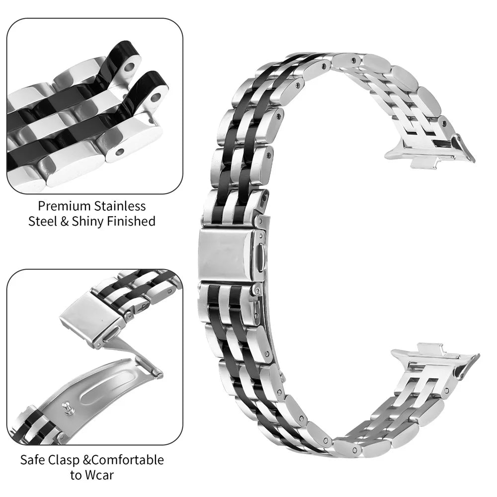 For Xiaomi Smart Band 10 Pro / 9 Pro / 8 Pro / Redmi Watch 6 / 5 / 4 Watch Band Slim Five-Bead Stainless Steel Strap - Silver  /  Black - 3