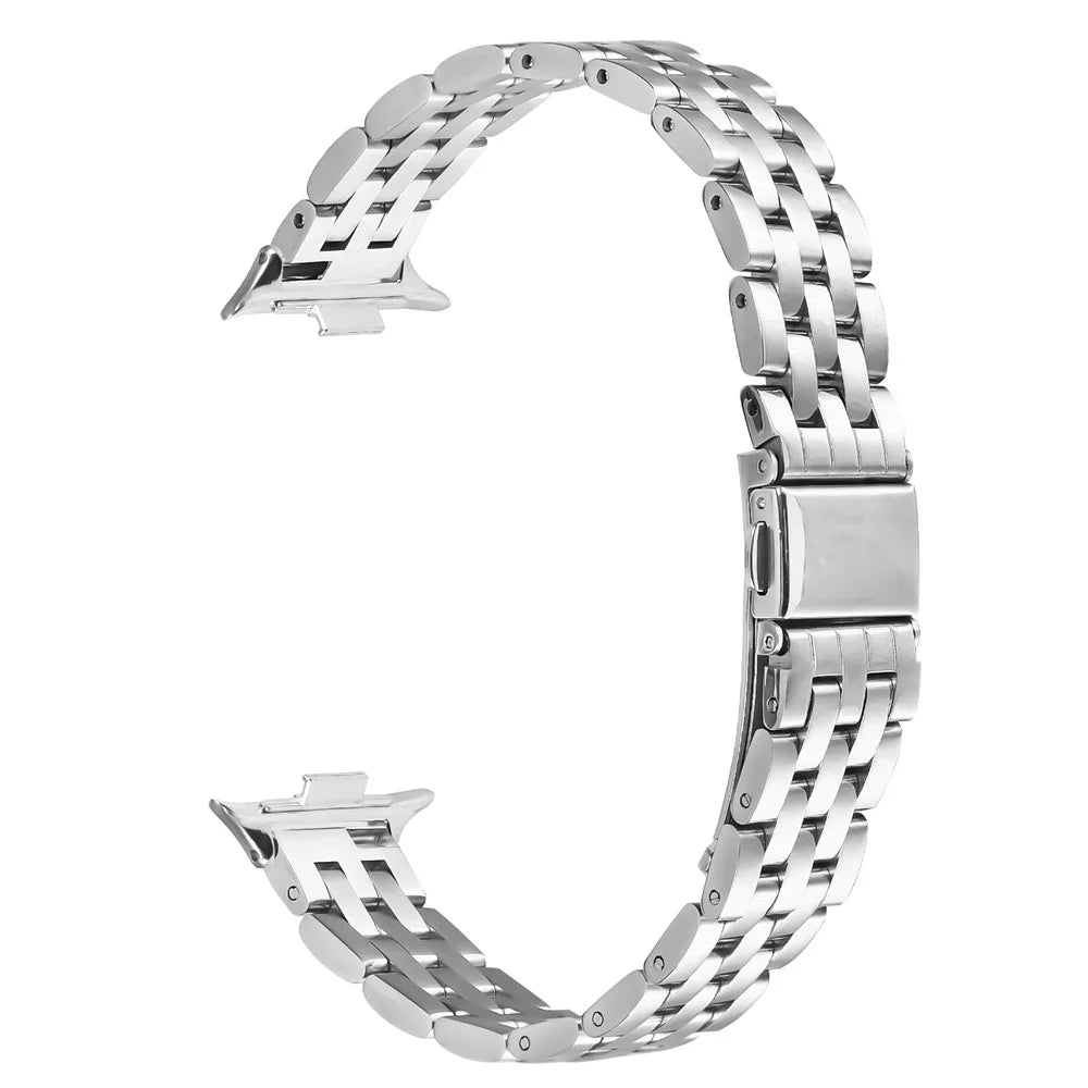 For Xiaomi Smart Band 10 Pro / 9 Pro / 8 Pro / Redmi Watch 6 / 5 / 4 Watch Band Slim Five-Bead Stainless Steel Silver Strap - 1