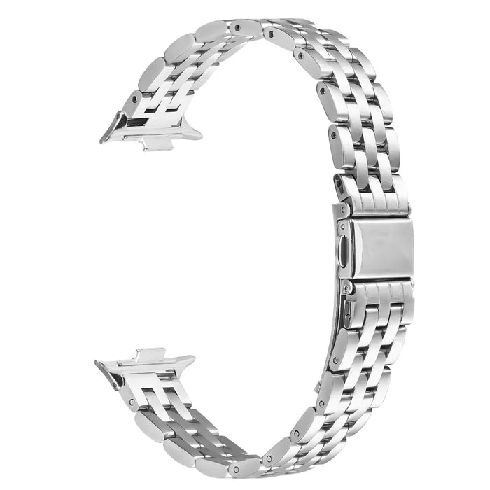 For Xiaomi Smart Band 10 Pro / 9 Pro / 8 Pro / Redmi Watch 6 / 5 / 4 Watch Band Slim Five-Bead Stainless Steel Silver Strap - 1