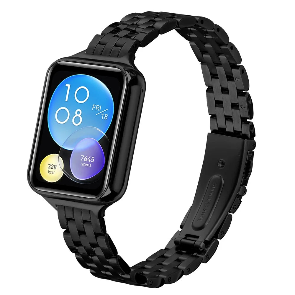 For Xiaomi Smart Band 10 Pro / 9 Pro / 8 Pro / Redmi Watch 6 / 5 / 4 Watch Band Slim Five-Bead Stainless Steel Black Strap - 2