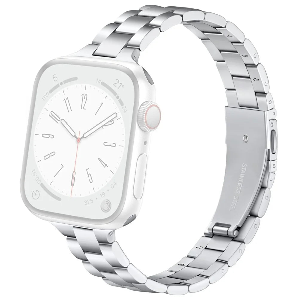 Metal Strap for Apple Watch Series 11 10 42mm / 9 8 7 41mm / SE3 SE2 SE 6 5 4 40mm / 3 2 1 38mm Slim 3-Beads Silver Watch Band - 1