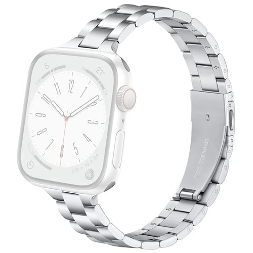 Metal Strap for Apple Watch Series 11 10 42mm / 9 8 7 41mm / SE3 SE2 SE 6 5 4 40mm / 3 2 1 38mm Slim 3-Beads Silver Watch Band - 1