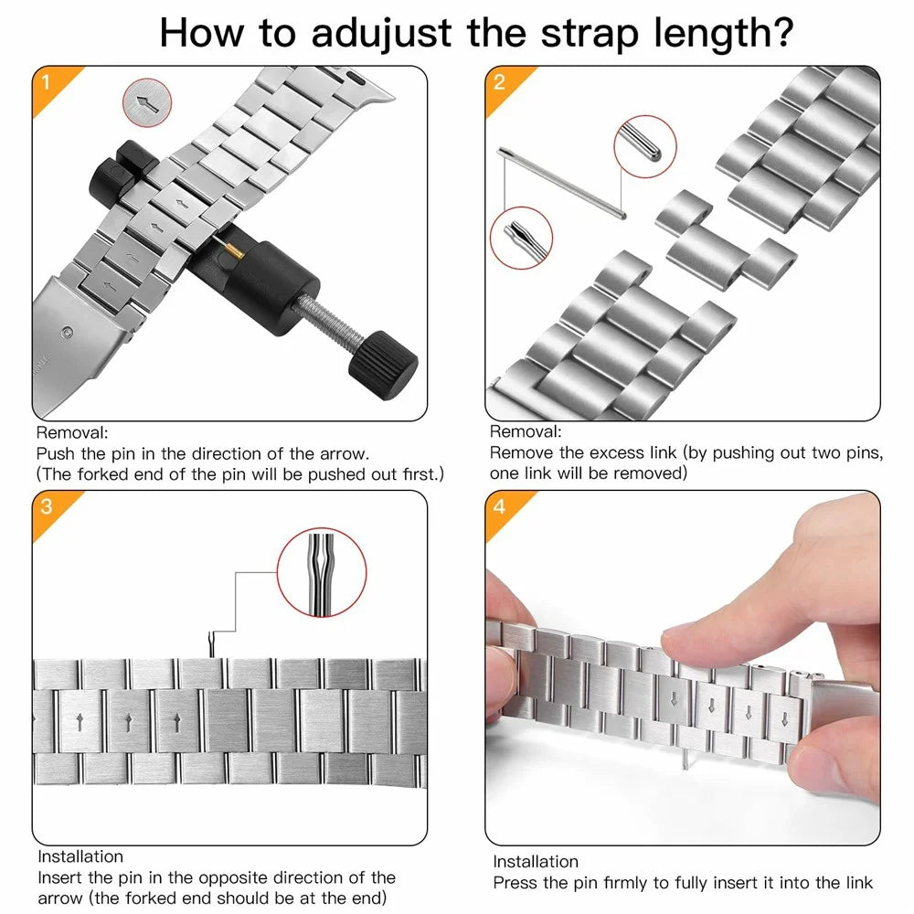 Metal Strap for Apple Watch Series 11 10 42mm / 9 8 7 41mm / SE3 SE2 SE 6 5 4 40mm / 3 2 1 38mm Slim 3-Beads Silver Watch Band - 4