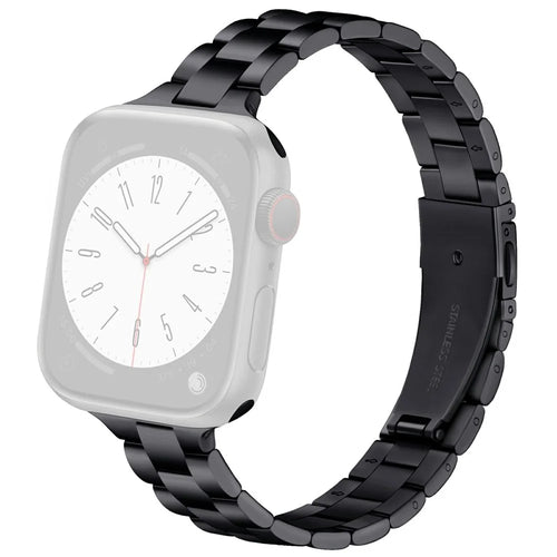 Black Strap for Apple Watch Series 11 10 42mm / 9 8 7 41mm / SE3 SE2 SE 6 5 4 40mm / 3 2 1 38mm Slim 3-Beads Metal Watch Band - 1