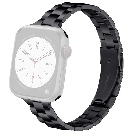 Black Strap for Apple Watch Series 11 10 42mm / 9 8 7 41mm / SE3 SE2 SE 6 5 4 40mm / 3 2 1 38mm Slim 3-Beads Metal Watch Band - 1
